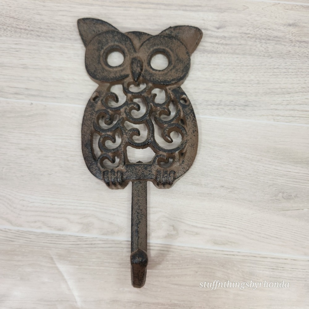 Cast Iron Owl Wall Hook, Home Or Patio, Distressed Brown 7" X 3½", Coat Hook‎